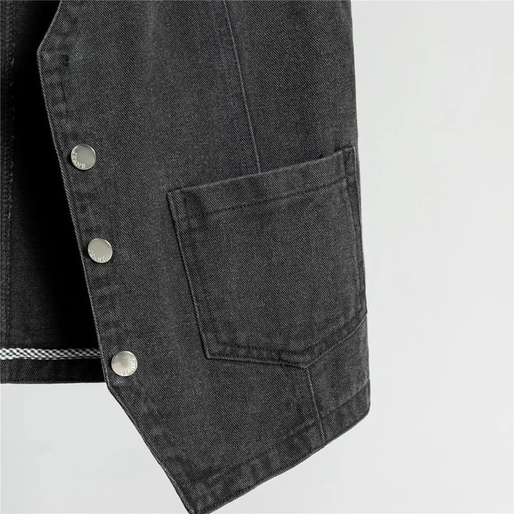 Mens Denim Vests Sleeveless Western Cowboy Retro Button Down Jean Vest Jackets
