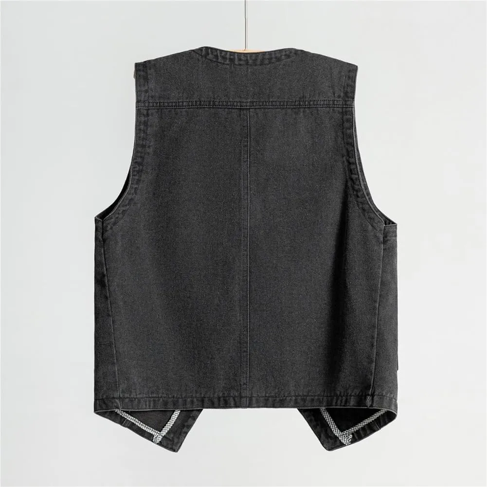 Mens Denim Vests Sleeveless Western Cowboy Retro Button Down Jean Vest Jackets