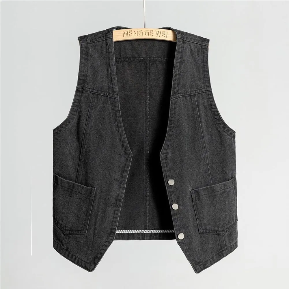 Mens Denim Vests Sleeveless Western Cowboy Retro Button Down Jean Vest Jackets