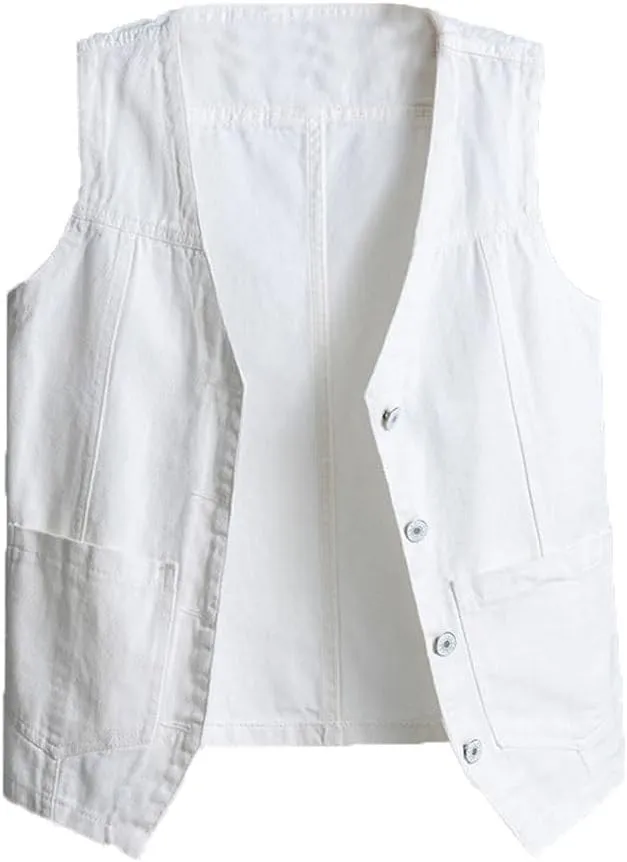 Mens Denim Vests Sleeveless Western Cowboy Retro Button Down Jean Vest Jackets