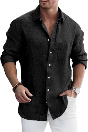 Men's Dress Long Sleeve Button Down Shirt Casual Beach Untuck Wrinkle Free Shirt