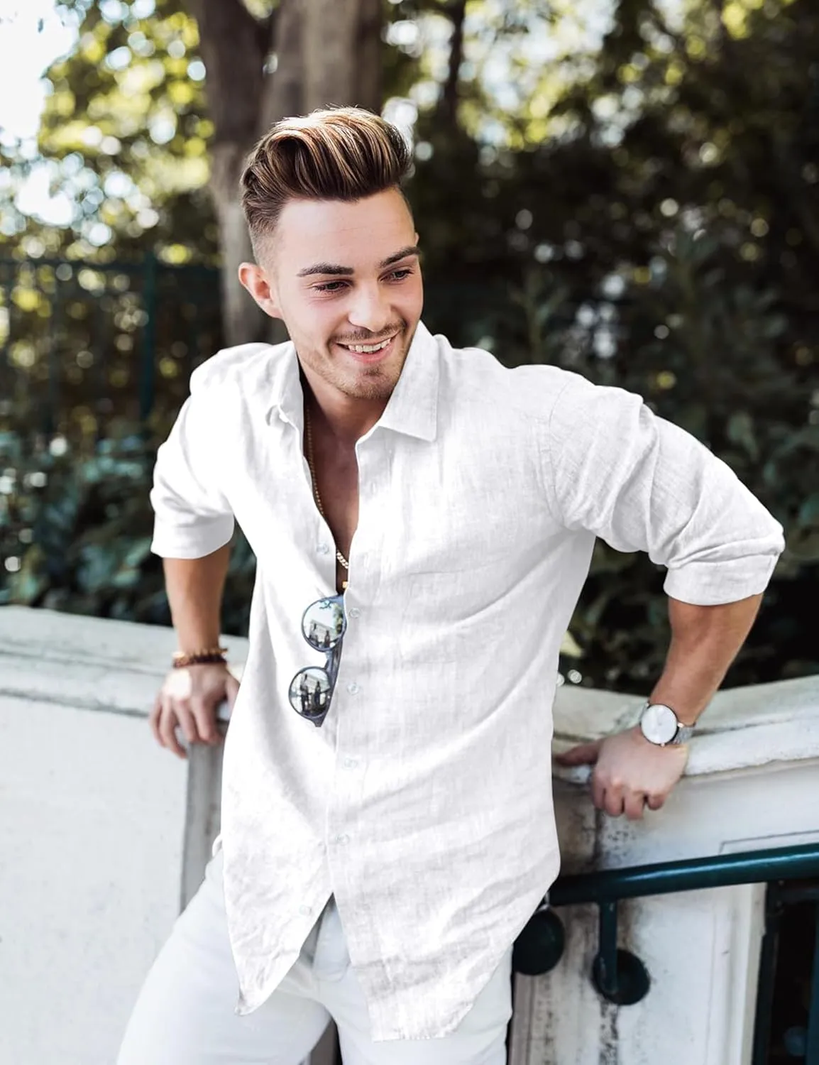 Men's Dress Long Sleeve Button Down Shirt Casual Beach Untuck Wrinkle Free Shirt