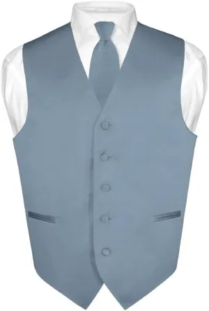Men's Dress Vest Necktie Set Solid Color Neck Tie Vests for Suit or Tuxedo