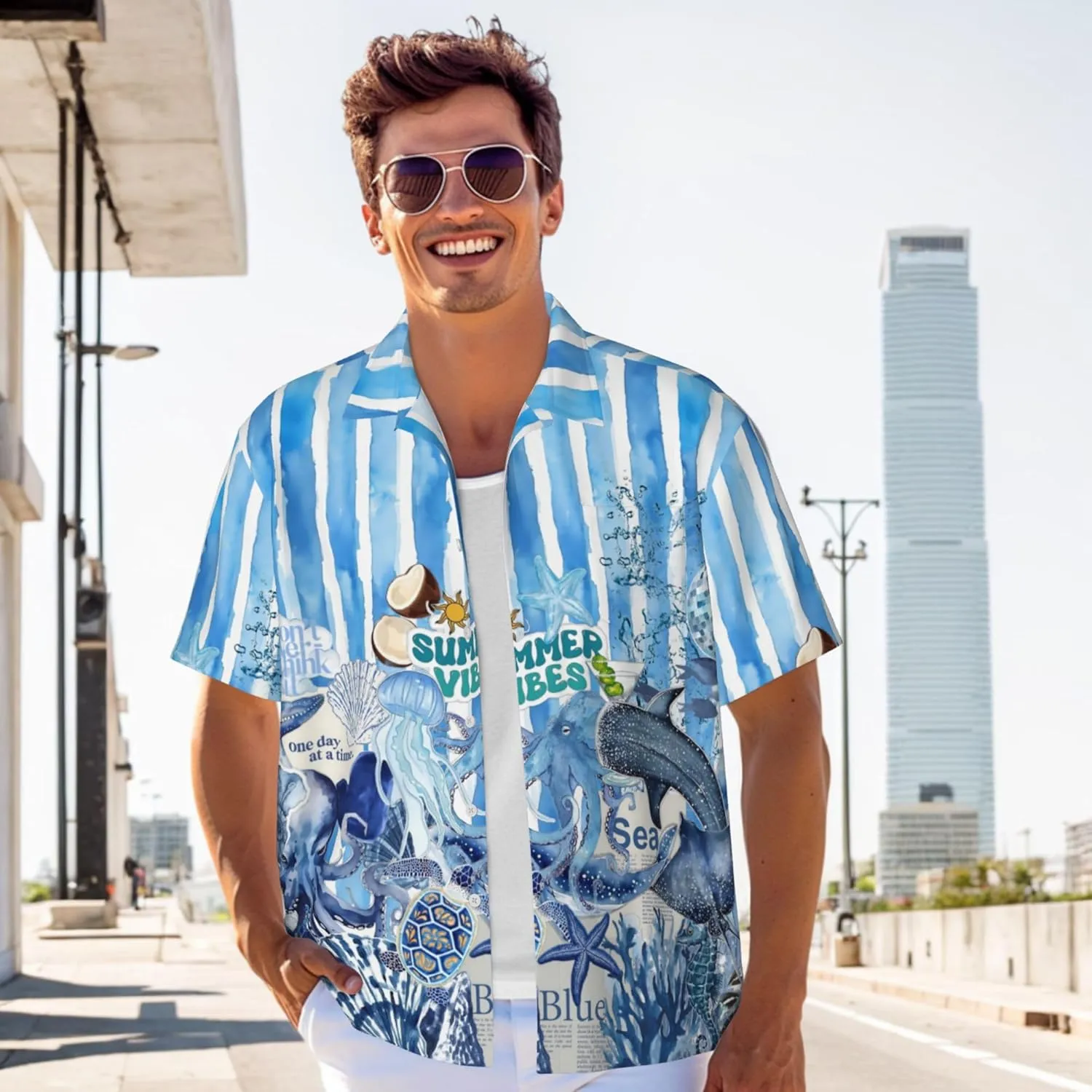 Men's Hawaiian Beach Shirt, Short Sleeve Shirts for Men, Quick-Dry Button Up Shirt