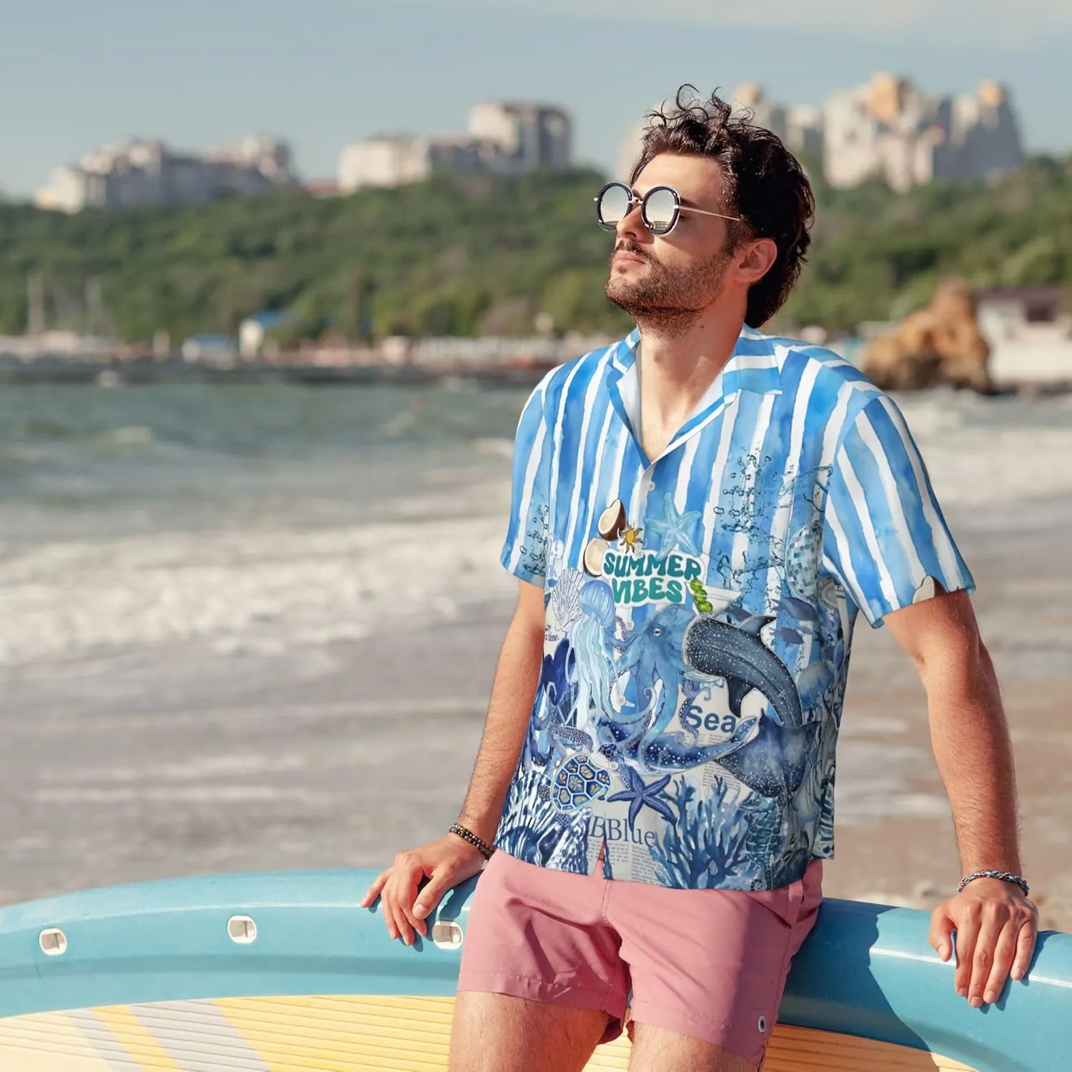 Men's Hawaiian Beach Shirt, Short Sleeve Shirts for Men, Quick-Dry Button Up Shirt