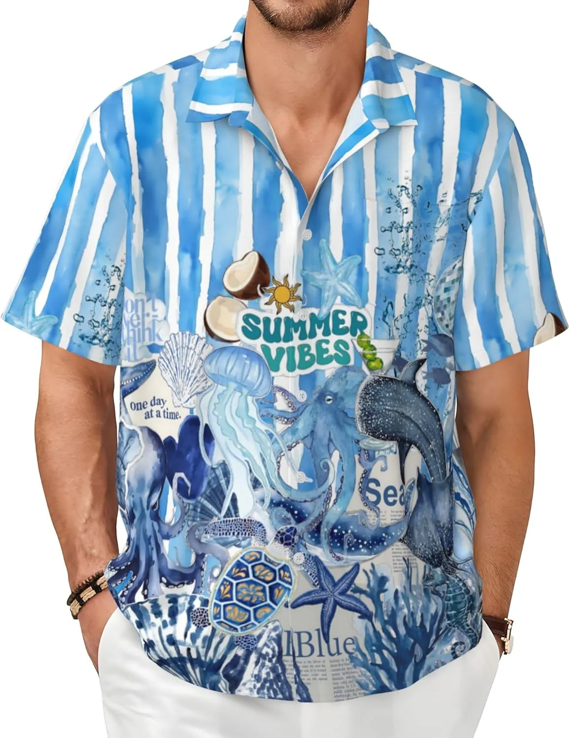 Men's Hawaiian Beach Shirt, Short Sleeve Shirts for Men, Quick-Dry Button Up Shirt