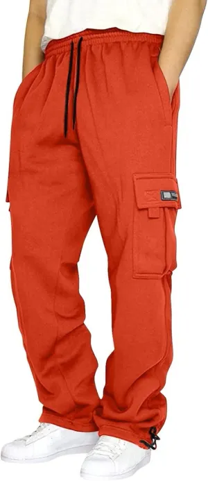 Men's Hip-Hop Pants Autumn and Winter Casual Solid Color Sports Pants with Cuffs, Fitness Pants with Pockets
