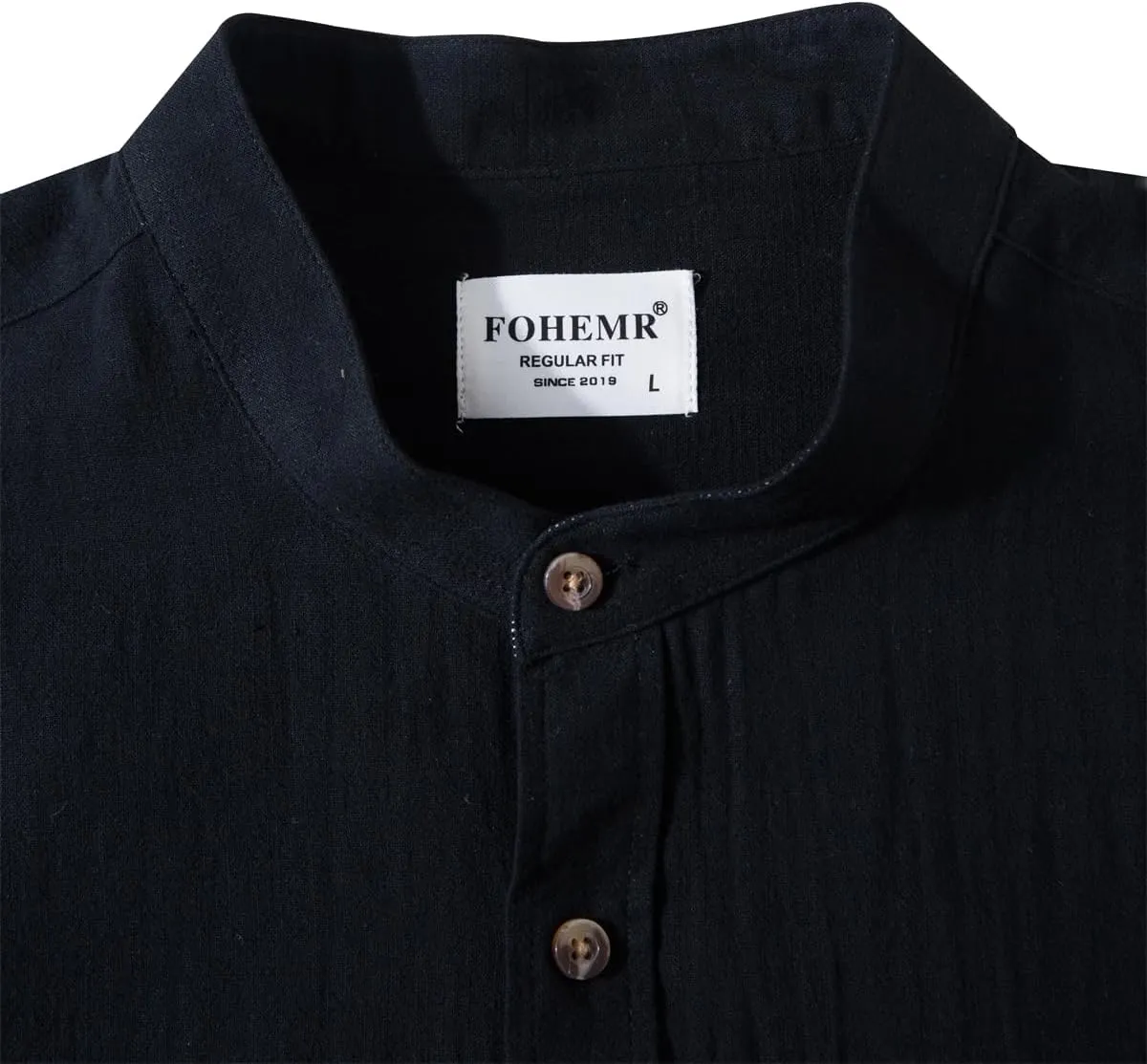 Mens Long Sleeve Cotton Linen Shirt Button Down Beach Band Collar Casual Shirt Button Up Summer Shirt Tops with Pocket