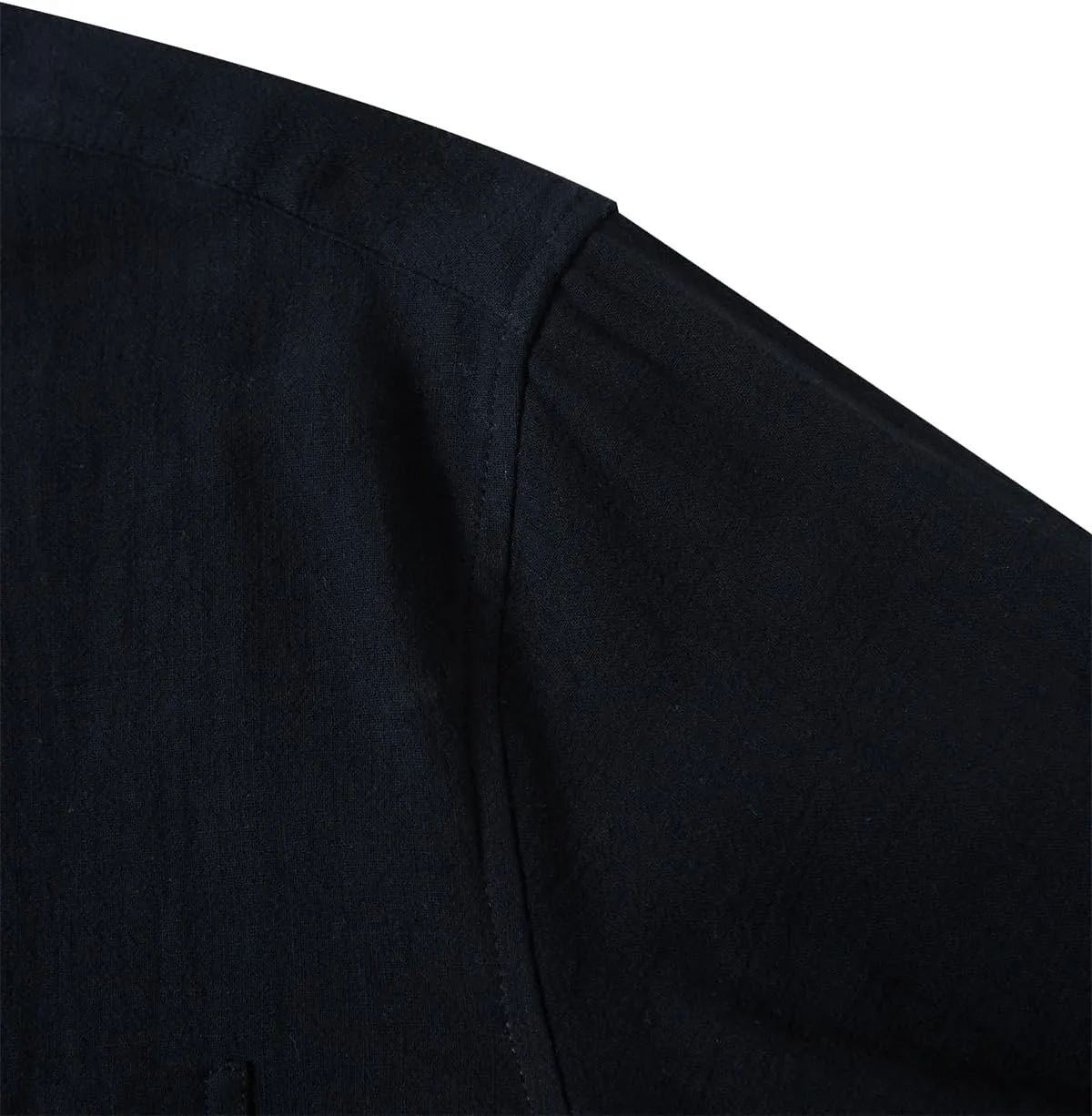 Mens Long Sleeve Cotton Linen Shirt Button Down Beach Band Collar Casual Shirt Button Up Summer Shirt Tops with Pocket