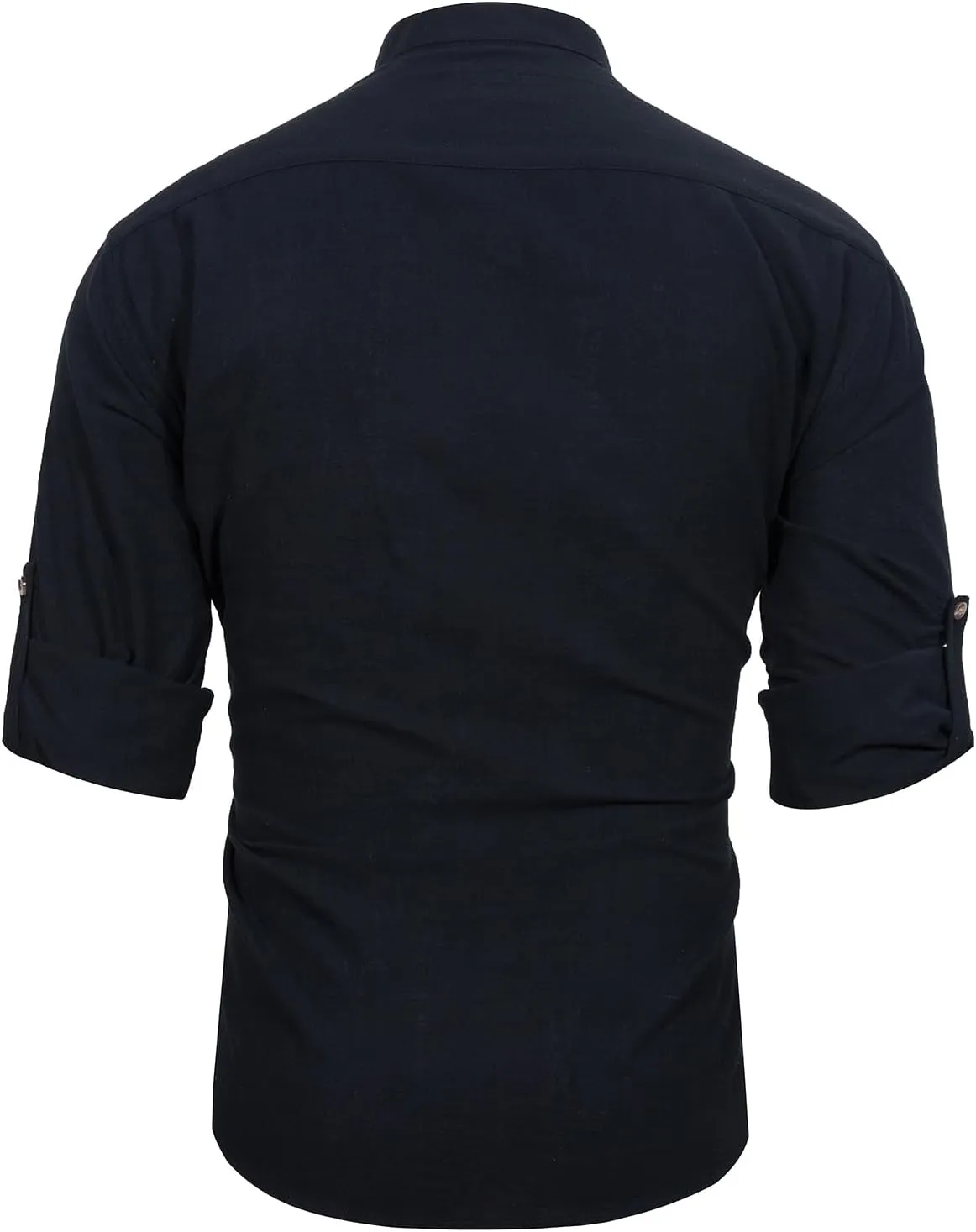 Mens Long Sleeve Cotton Linen Shirt Button Down Beach Band Collar Casual Shirt Button Up Summer Shirt Tops with Pocket