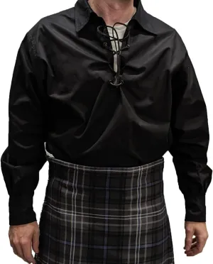 Mens Long Sleeve Shirt, Jacobite Ghillie Shirt for Kilts, w/Leather Tie
