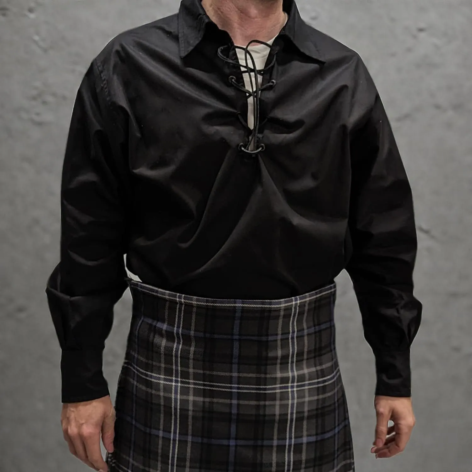 Mens Long Sleeve Shirt, Jacobite Ghillie Shirt for Kilts, w/Leather Tie