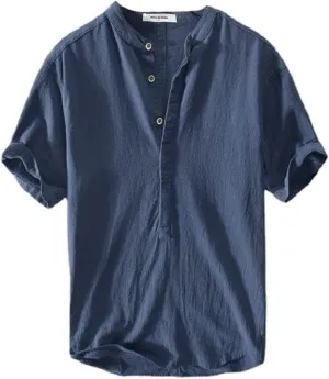 Mens Provence Linen Cotton Shirt,Casual Lightweight Linen Summer Shirt Mens