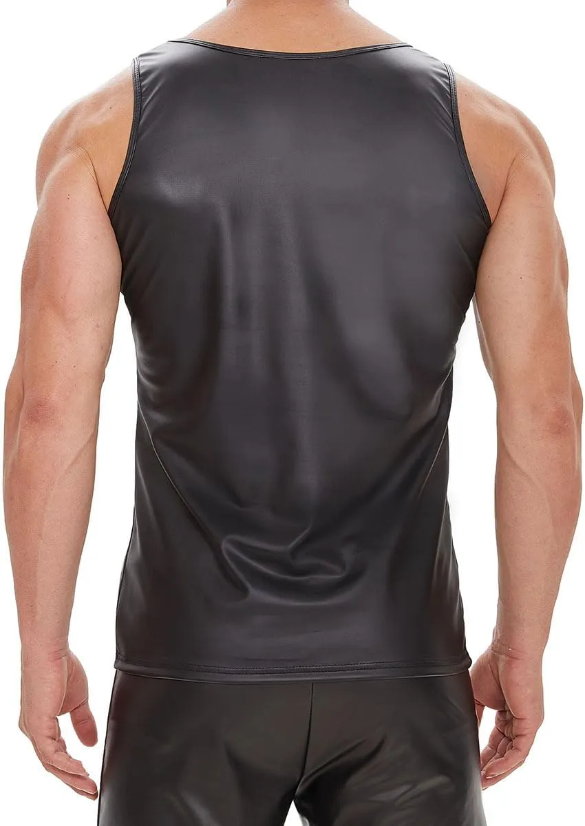 Men's Sexy Leather T-Shirt Vest,Shiny Black Tight Sleeveless Shirt Wetlook Tank Tops