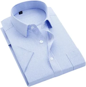 Men's Solid Color Striped Dress Shirt Single Breasted Lapel Wrinkle Resistant Shirt D997 XL
