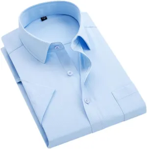 Men's Solid Color Striped Dress Shirt Single Breasted Lapel Wrinkle Resistant Shirt