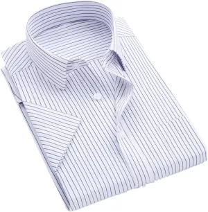 Men's Solid Color Striped Dress Shirt Single Breasted Lapel Wrinkle Resistant Shirt