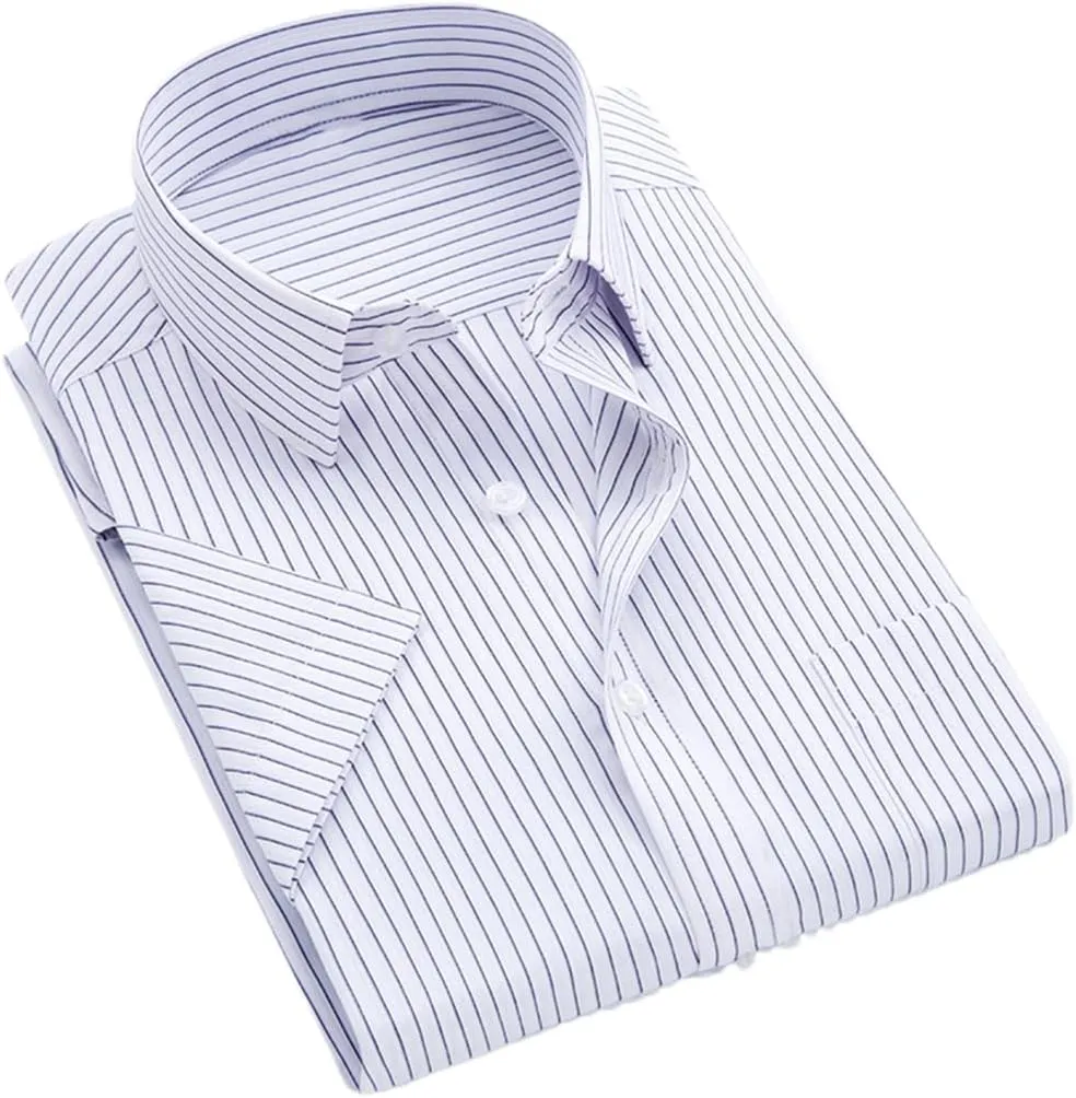 Men's Solid Color Striped Dress Shirt Single Breasted Lapel Wrinkle Resistant Shirt