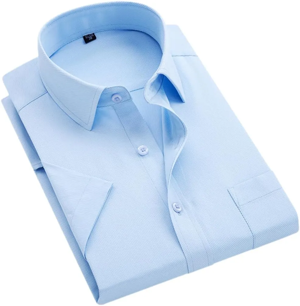 Men's Solid Color Striped Dress Shirt Single Breasted Lapel Wrinkle Resistant Shirt