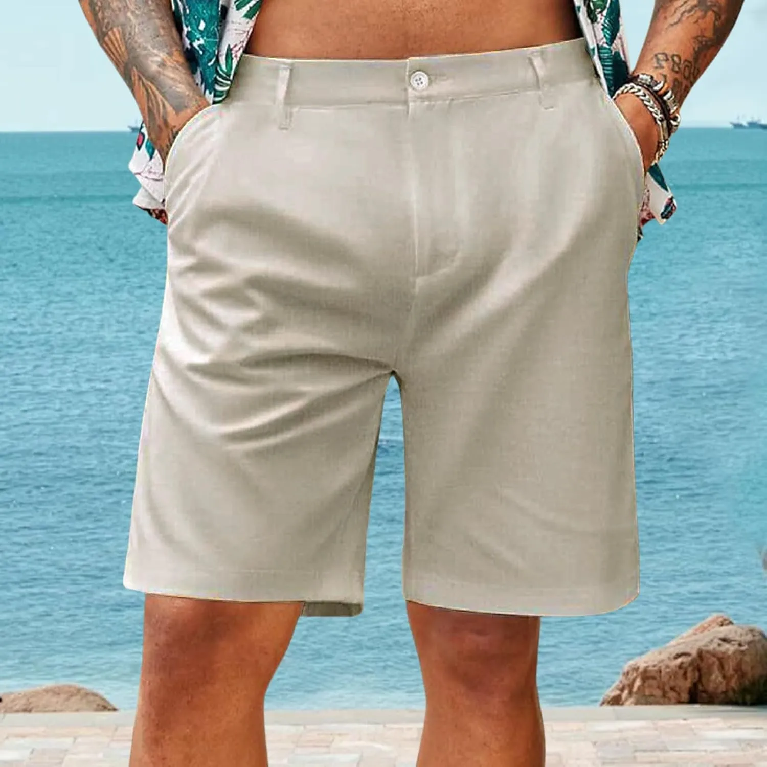 Mens Stretch Golf Shorts Slim-Fit Quick Dry Work Casual Short Pants Fashion Lightweight Flat Front Chino Dress Shorts