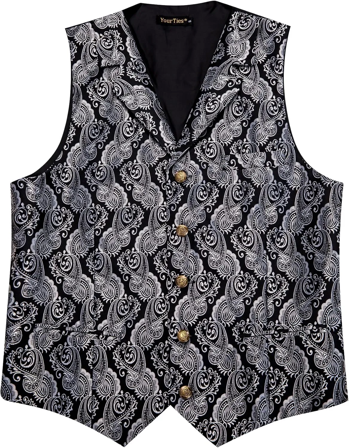 Mens Suit Vest 4PC Silk Paisley Vest with Necktie Pocket Square Cufflinks Formal Woven Waistcoat for Suit Tuxedo