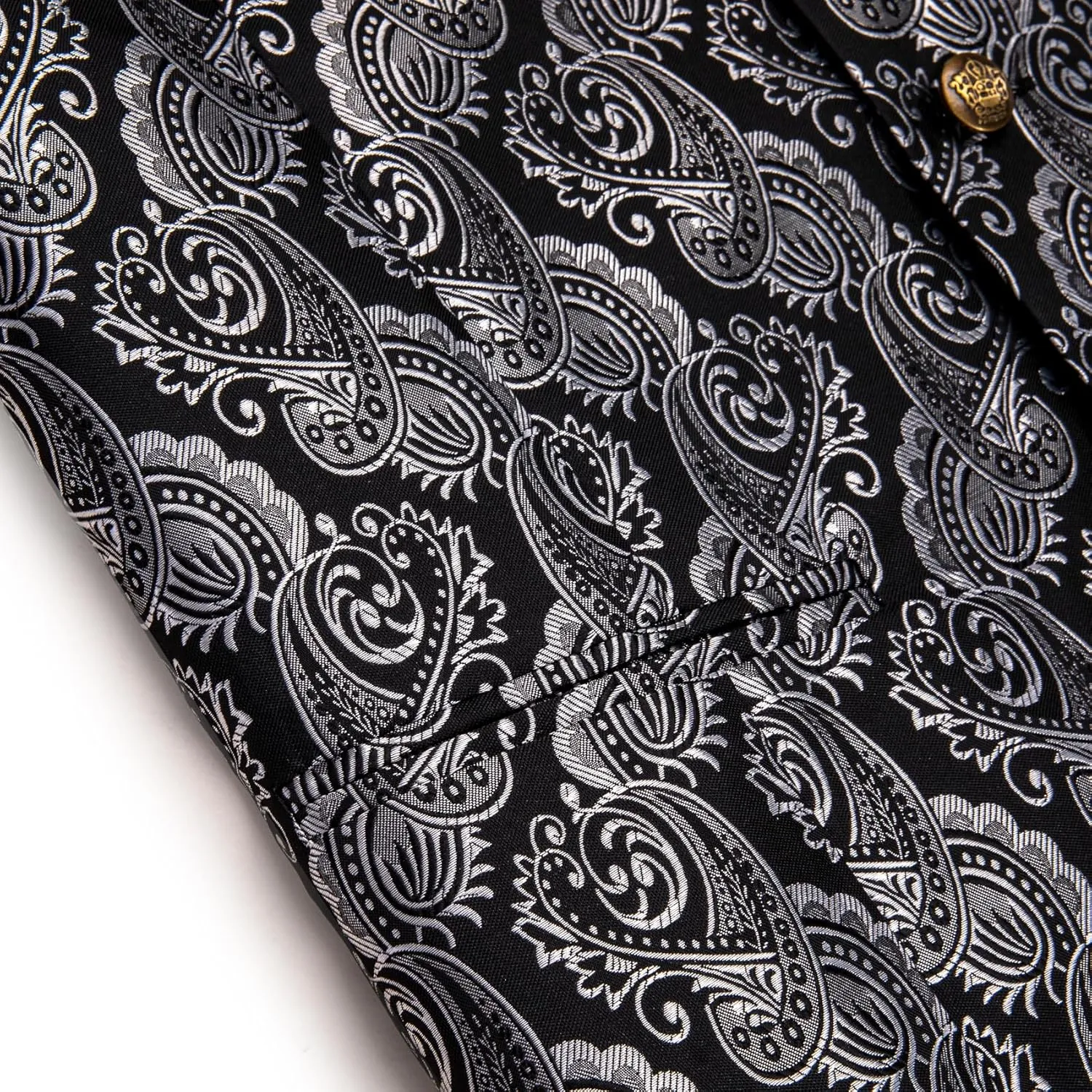 Mens Suit Vest 4PC Silk Paisley Vest with Necktie Pocket Square Cufflinks Formal Woven Waistcoat for Suit Tuxedo
