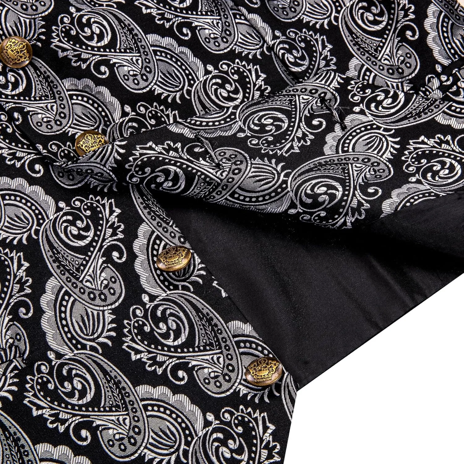 Mens Suit Vest 4PC Silk Paisley Vest with Necktie Pocket Square Cufflinks Formal Woven Waistcoat for Suit Tuxedo