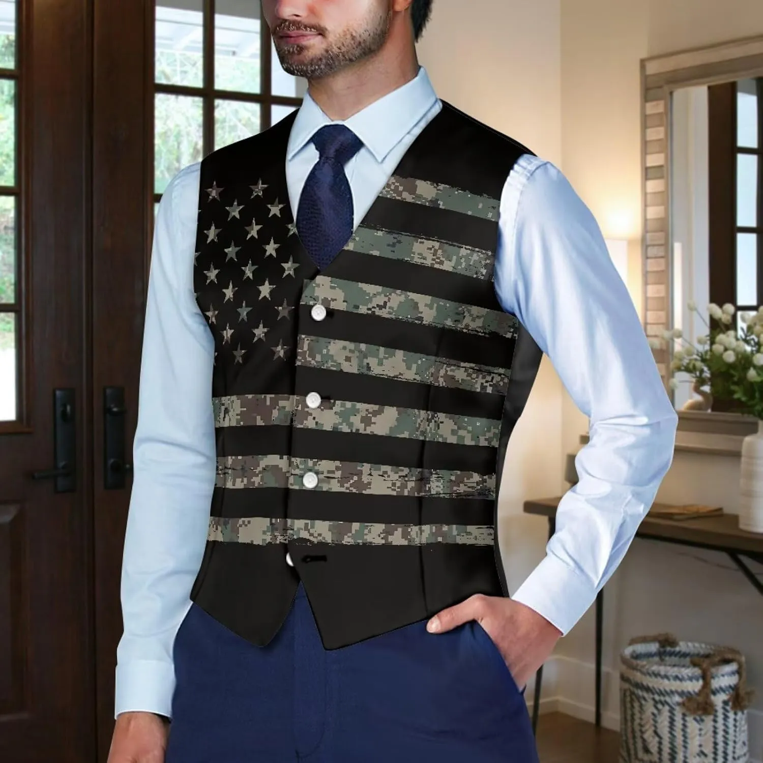 Men's Suit Vests Casual Formal Dress Vest Business Slim Fit Waistcoat Vest for Suits Tuxedo with Back Strap S-4XL