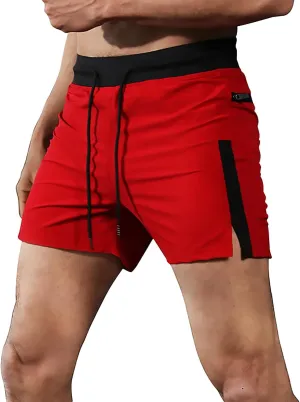 Mens Summer Workout Shorts with Zip Pocket Skinny Stretch Casual Running Shorts Elastic Waist Drawstring Slim Fit Beach Pants