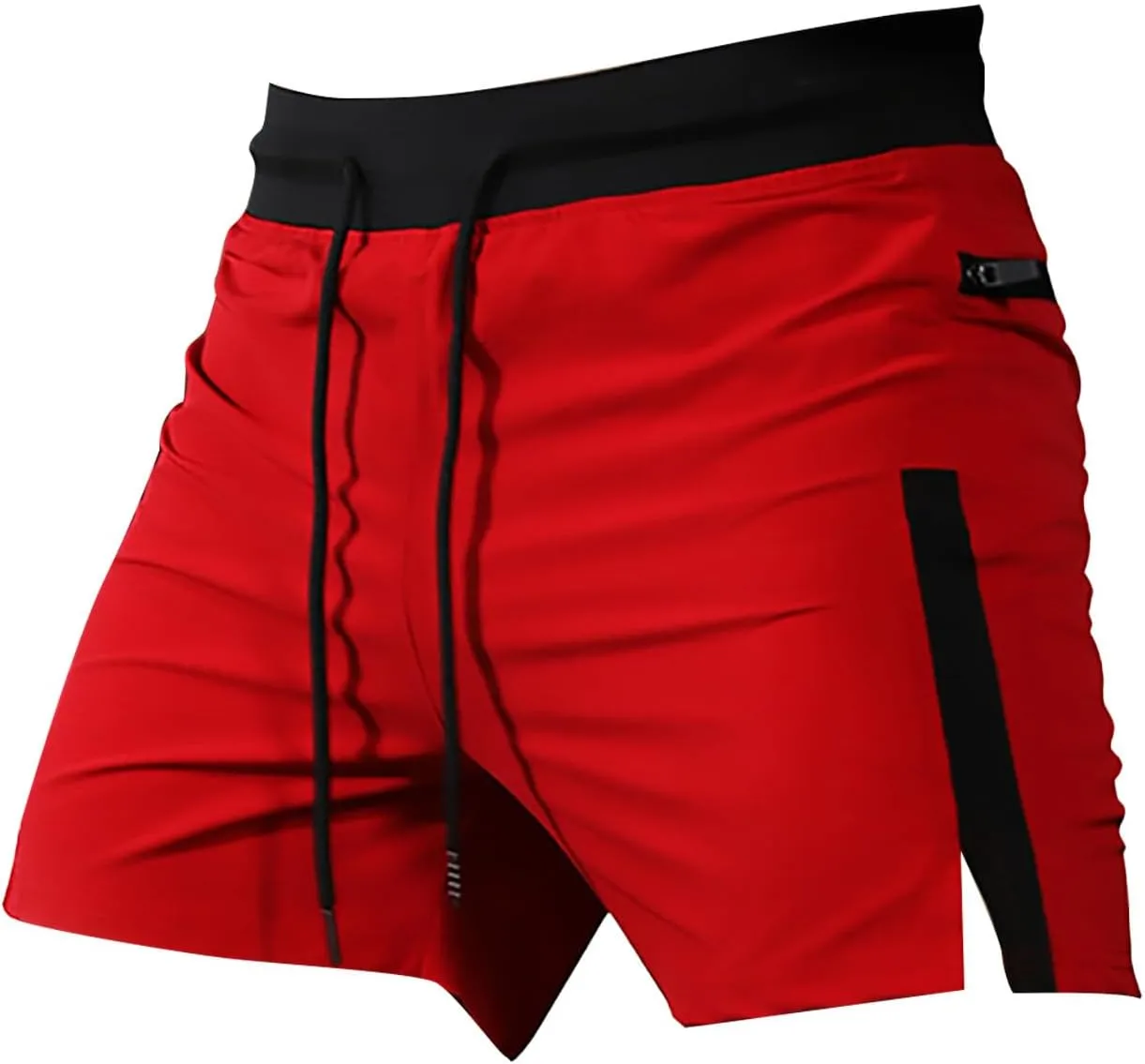 Mens Summer Workout Shorts with Zip Pocket Skinny Stretch Casual Running Shorts Elastic Waist Drawstring Slim Fit Beach Pants