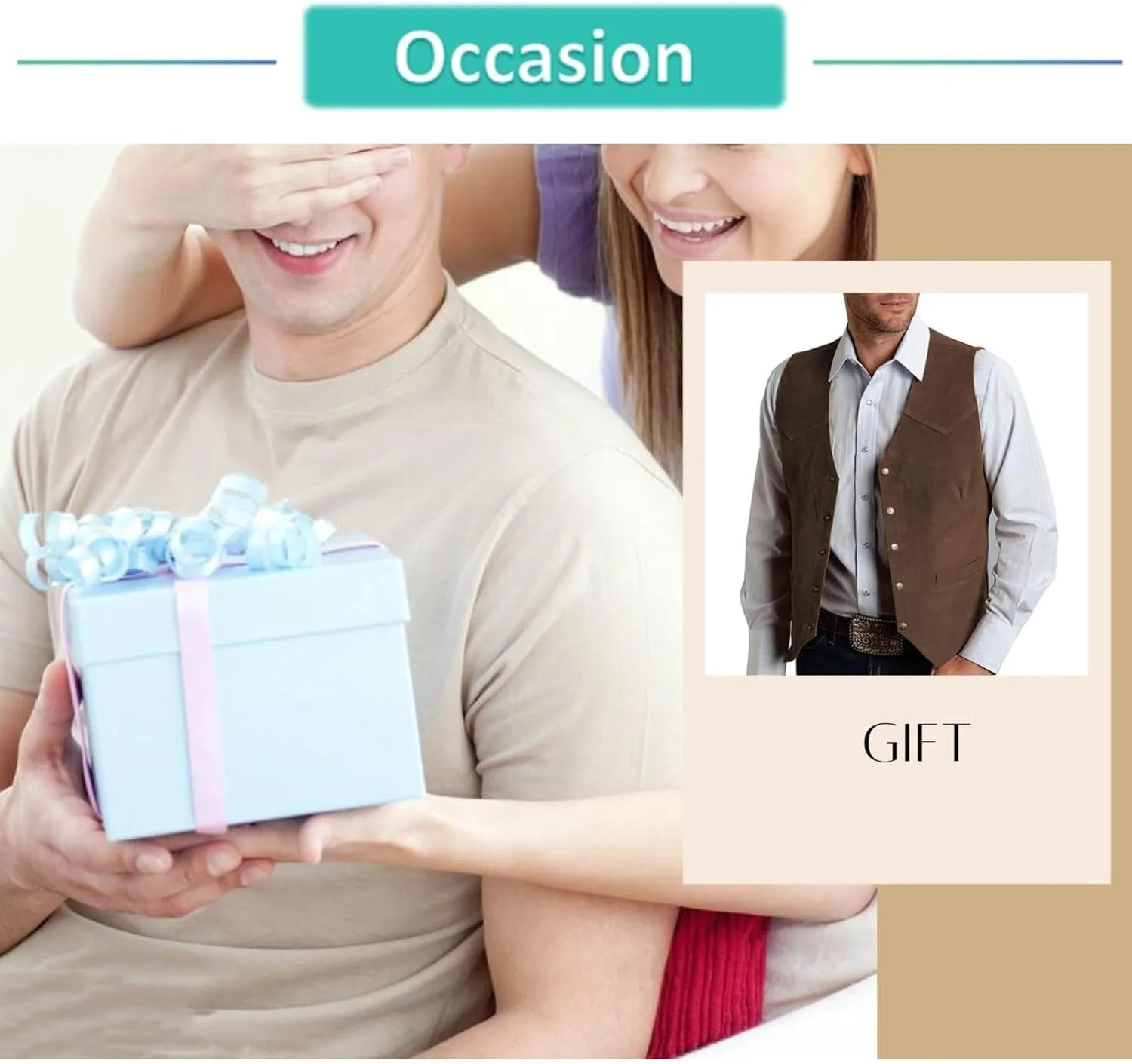 Mens V Neck Suit Vest Retro 5 Button Suede Leather Regular Fit Casual Waistcoat for Prom,Husband Gift,Daily Wear