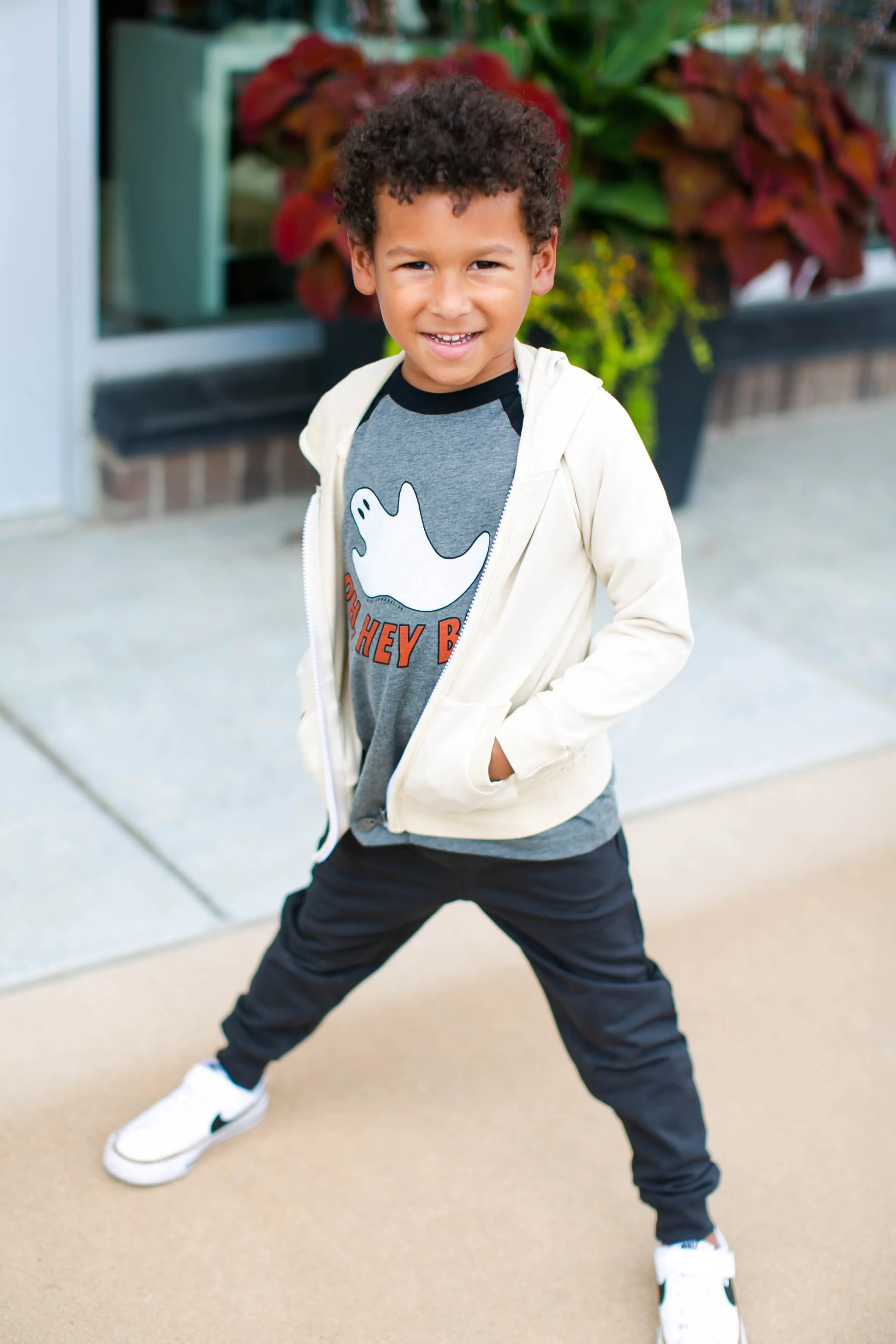 Miki Miette - Boys Indigo Zip Hoodie in Oatmeal
