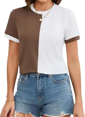 Milumia Women's Casual Color Block Short Sleeve T Shirt Crew Neck Tee T Shirt Tops