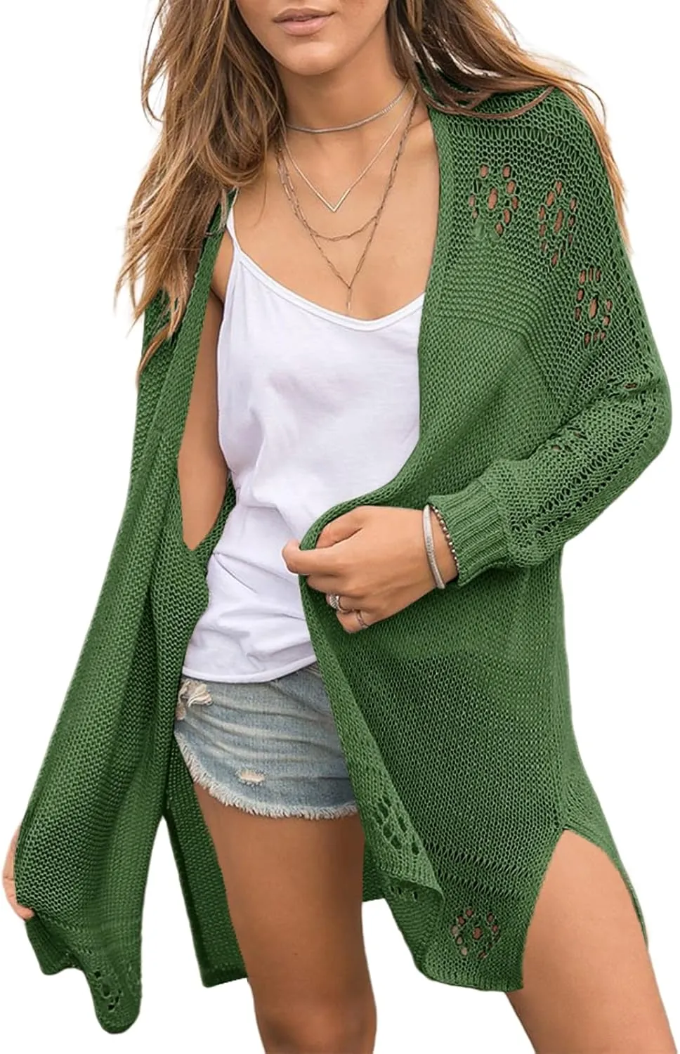 Misassy Womens Open Front Knit Sheer Cardigans Summer Boho Lightweight Long Sleeve Kimono Long Sweater