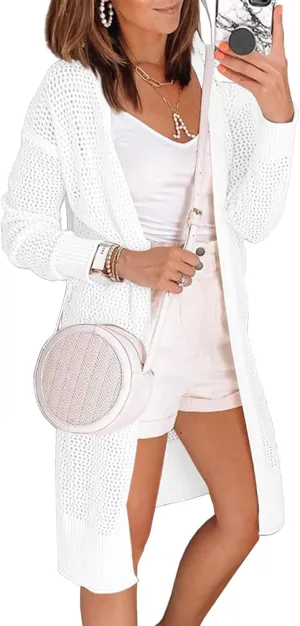 Misassy Womens Open Front Knit Sheer Cardigans Summer Boho Lightweight Long Sleeve Kimono Long Sweater