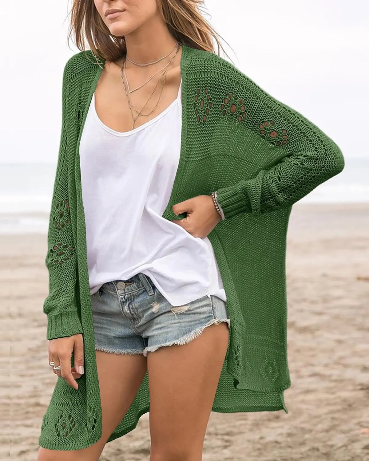 Misassy Womens Open Front Knit Sheer Cardigans Summer Boho Lightweight Long Sleeve Kimono Long Sweater
