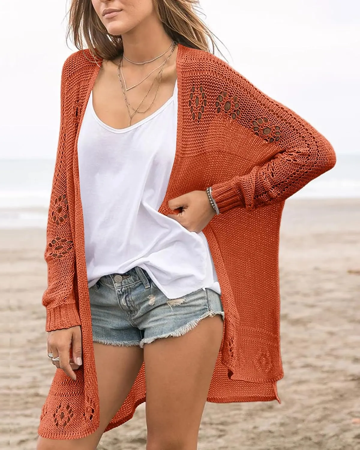 Misassy Womens Open Front Knit Sheer Cardigans Summer Boho Lightweight Long Sleeve Kimono Long Sweater