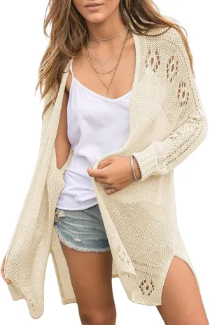 Misassy Womens Open Front Knit Sheer Cardigans Summer Boho Lightweight Long Sleeve Kimono Long Sweater