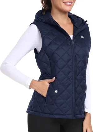 MoFiz Womens Puffer Softshell Vest Hooded Lightweight Insulated Hybrid Down Jacket Full Zip Running Vest