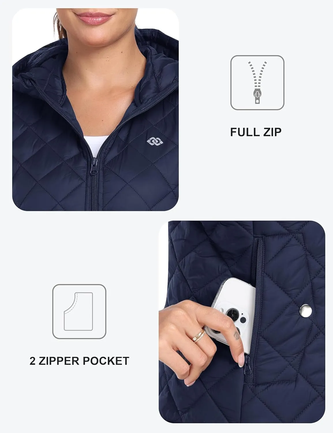 MoFiz Womens Puffer Softshell Vest Hooded Lightweight Insulated Hybrid Down Jacket Full Zip Running Vest