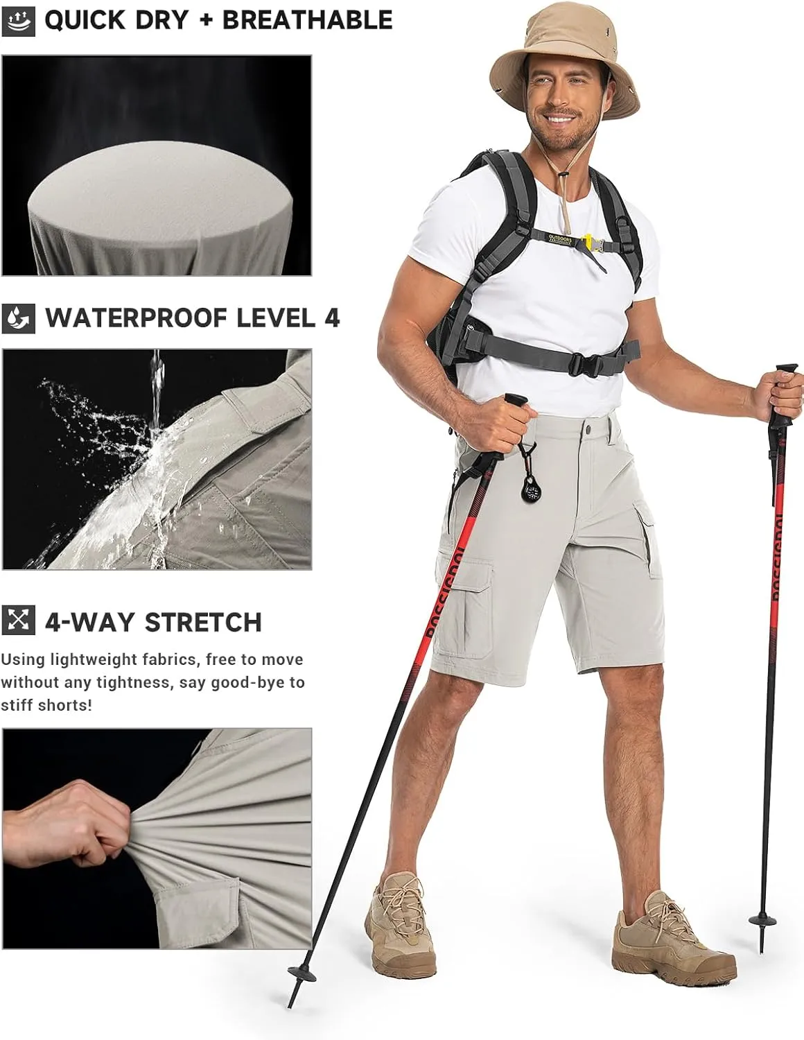 Moosehill Men's Hiking Cargo Shorts Quick Dry Work Shorts for Men Casual Tactical with 7 Pockets Waterproof No Belt