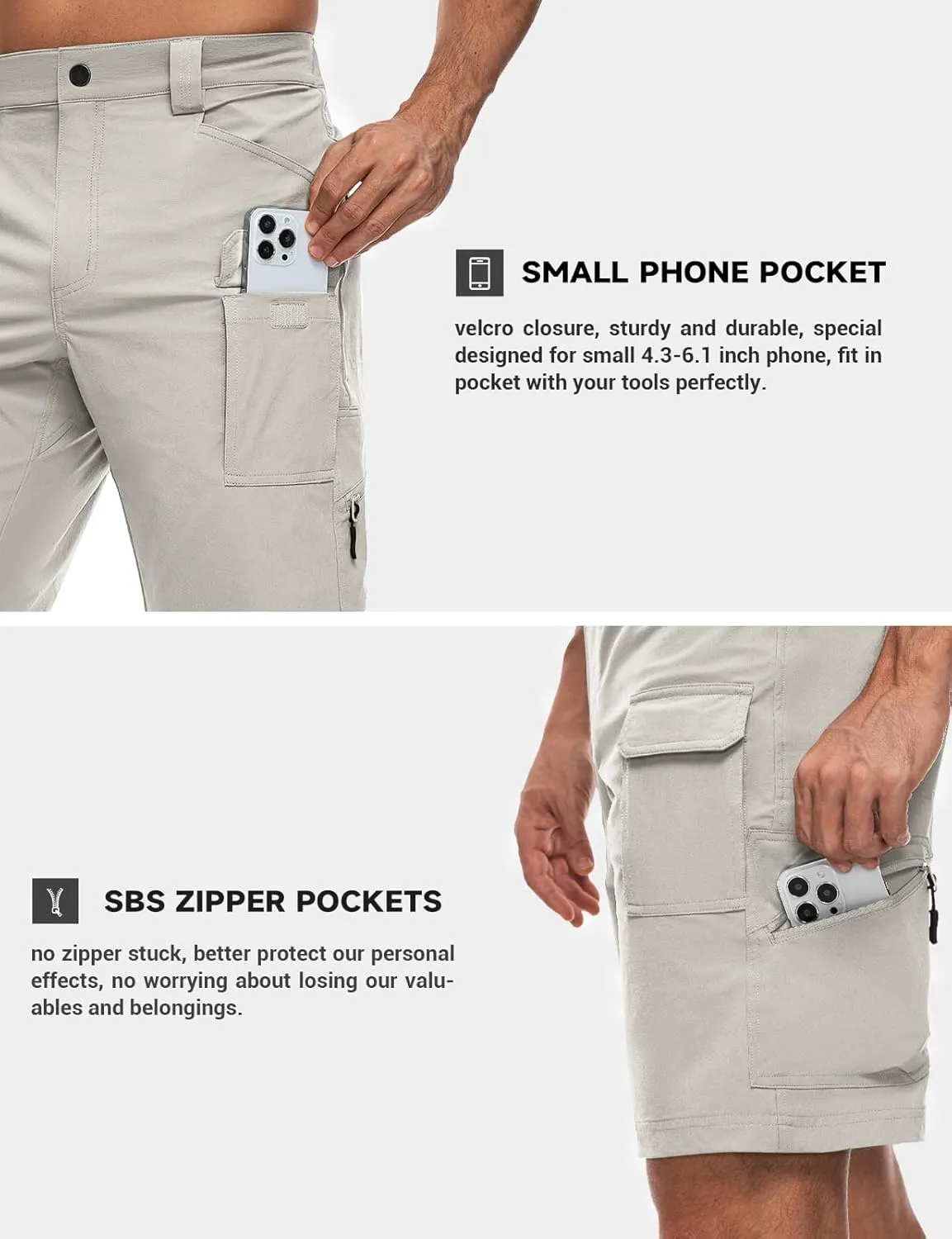 Moosehill Men's Hiking Cargo Shorts Quick Dry Work Shorts for Men Casual Tactical with 7 Pockets Waterproof No Belt