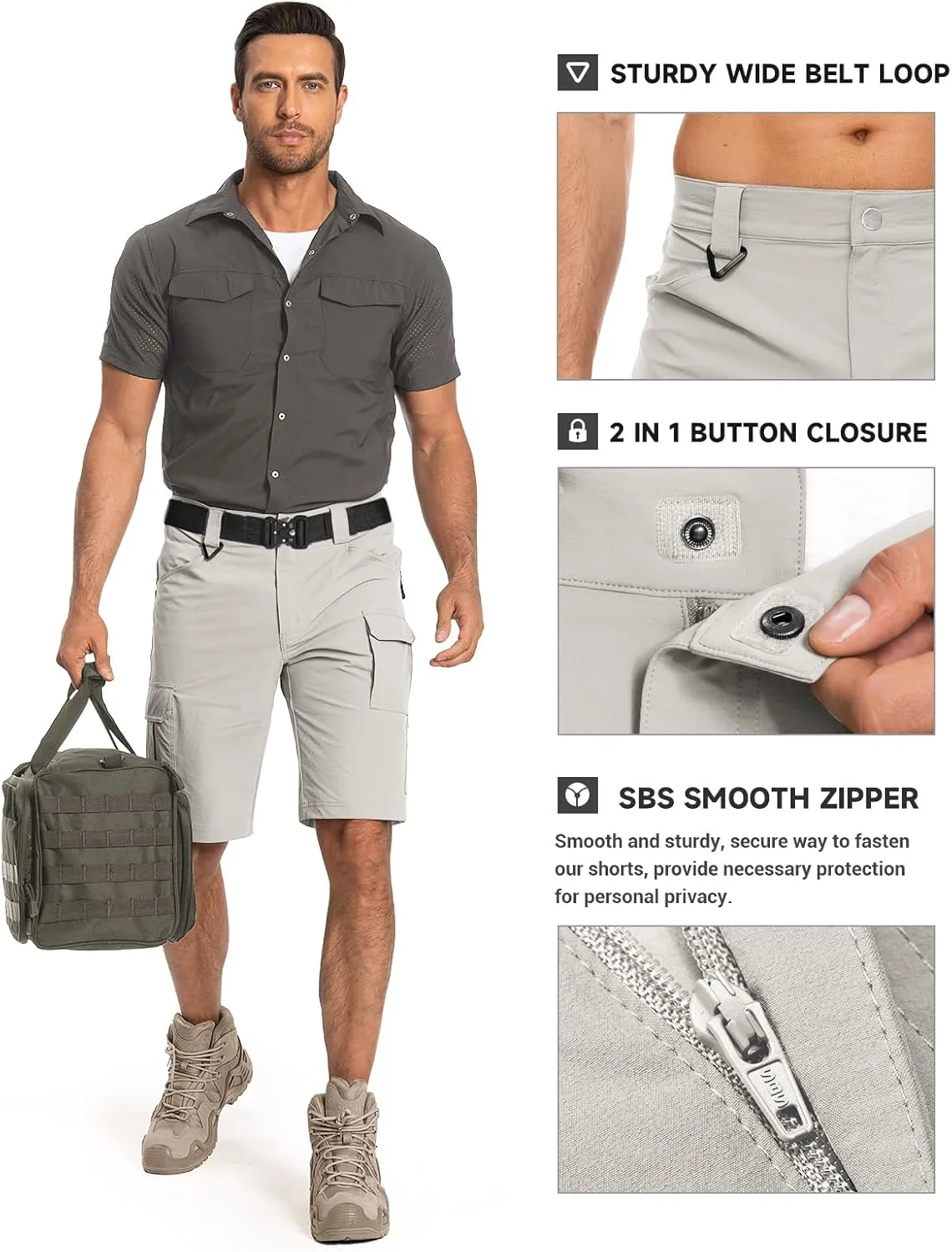 Moosehill Men's Hiking Cargo Shorts Quick Dry Work Shorts for Men Casual Tactical with 7 Pockets Waterproof No Belt