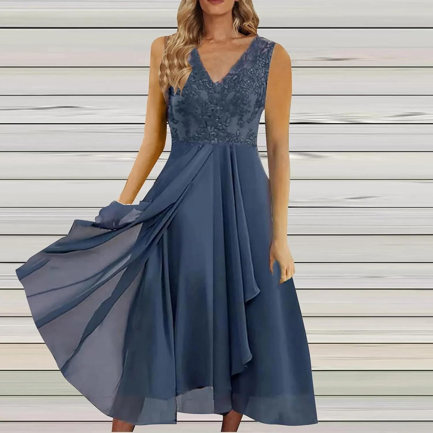 Mother of The Groom Dresses for Wedding Lace Appliques Short Sleeves High Low Crew Neck Chiffon Formal Evening Dress