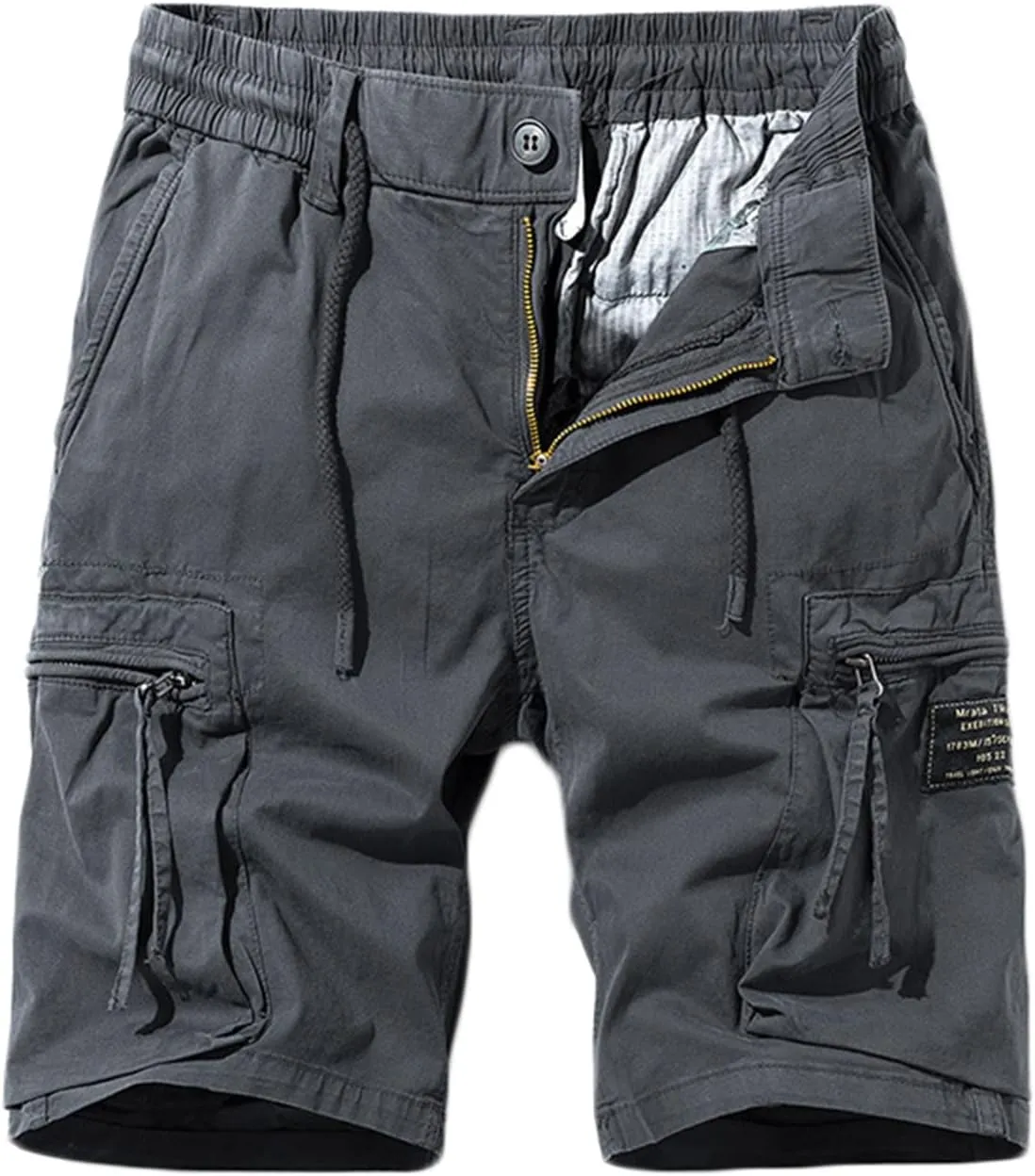 Muscularfit Cotton Linen Shorts for Men Casual Summer Big and Tall Drawstring Elastic Waist Cargo Shorts Multi Pockets Sport