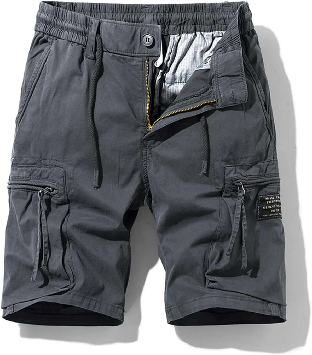 Muscularfit Cotton Linen Shorts for Men Casual Summer Big and Tall Drawstring Elastic Waist Cargo Shorts Multi Pockets Sport