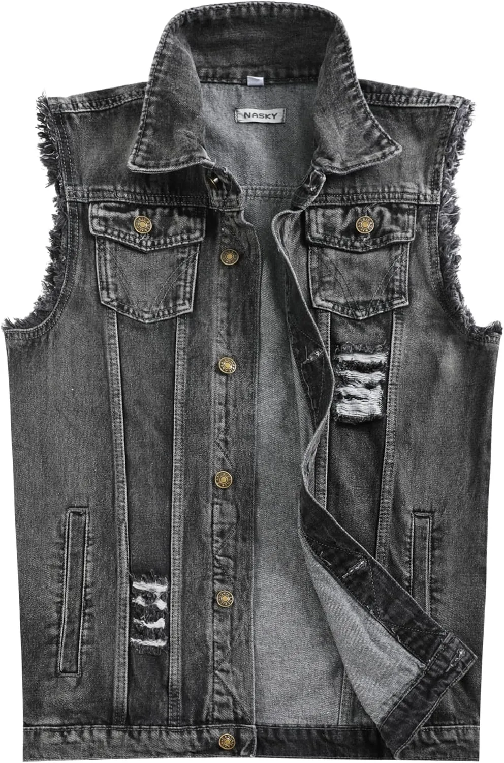 NASKY Men's Fit Retro Ripped Denim Vest Sleeveless Jean Vest and Jacket