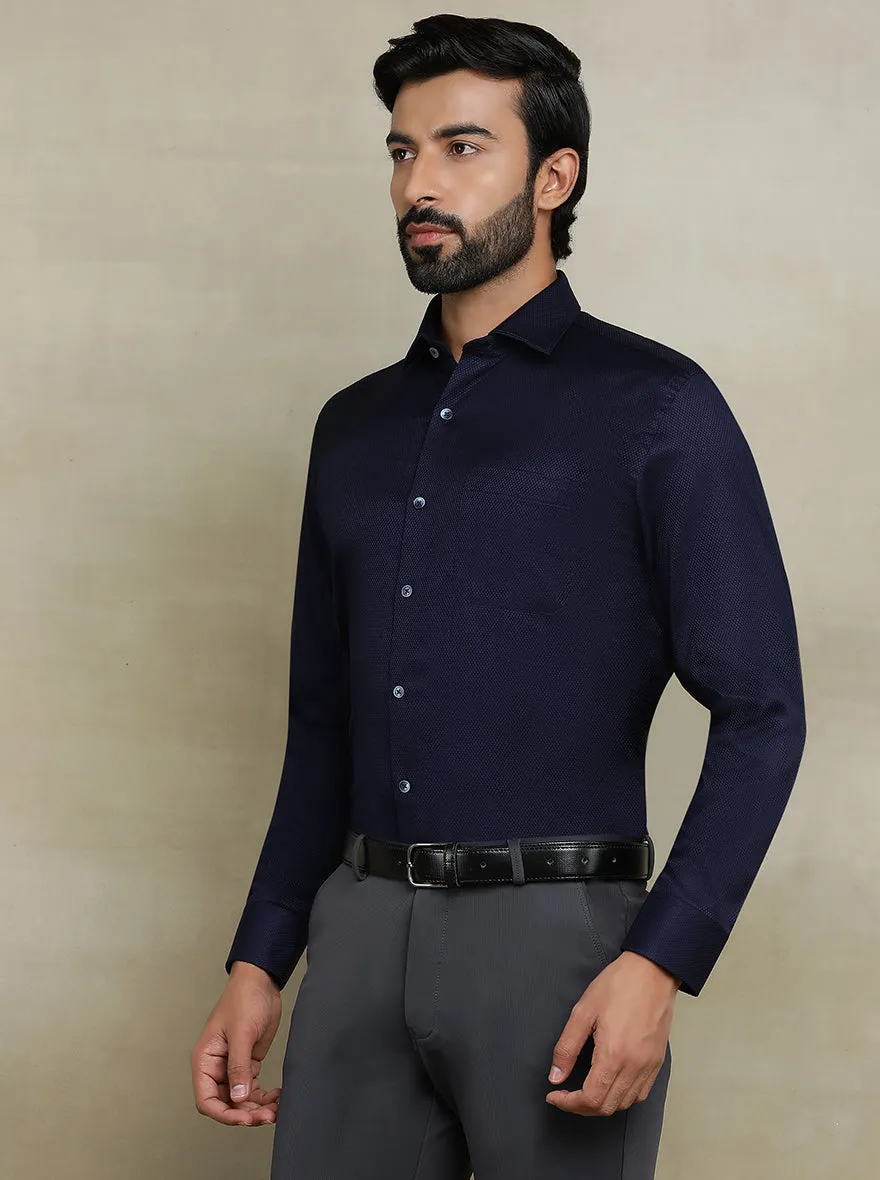 Navy Blue Dobby Regular Fit Formal Shirt | JadeBlue