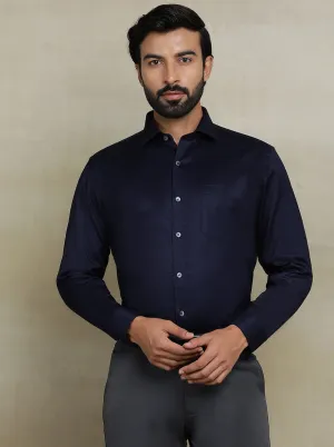 Navy Blue Dobby Regular Fit Formal Shirt | JadeBlue
