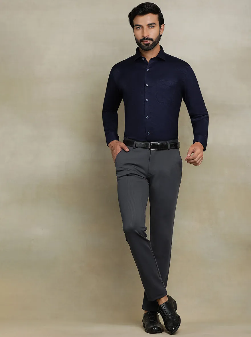 Navy Blue Dobby Regular Fit Formal Shirt | JadeBlue